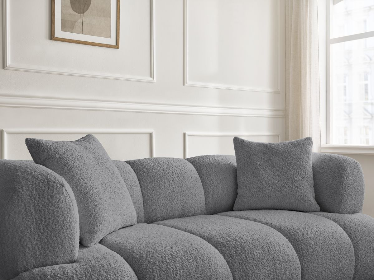 Canapé droit 2 places PAMIRA bouclette avec pouf gris foncé — vue 5