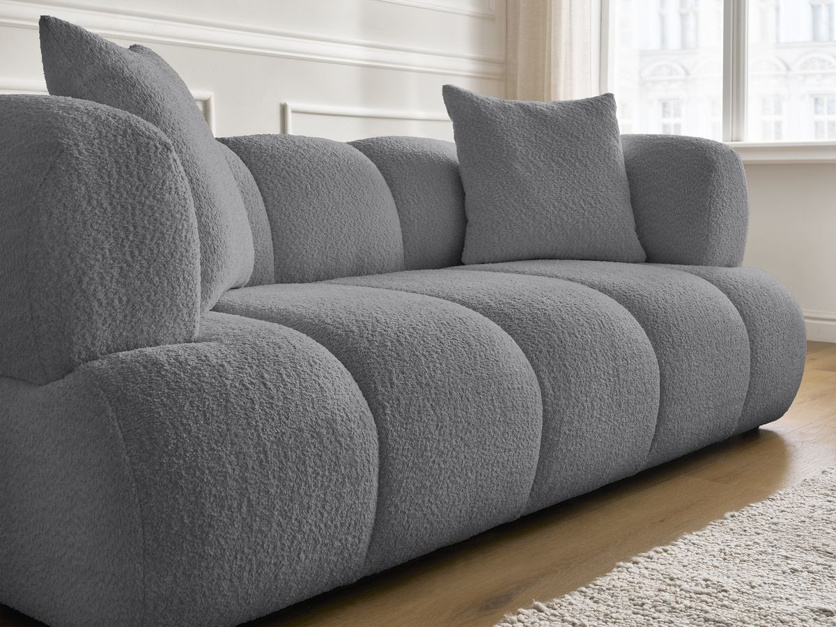 Canapé droit 2 places PAMIRA bouclette avec pouf gris foncé — vue 6