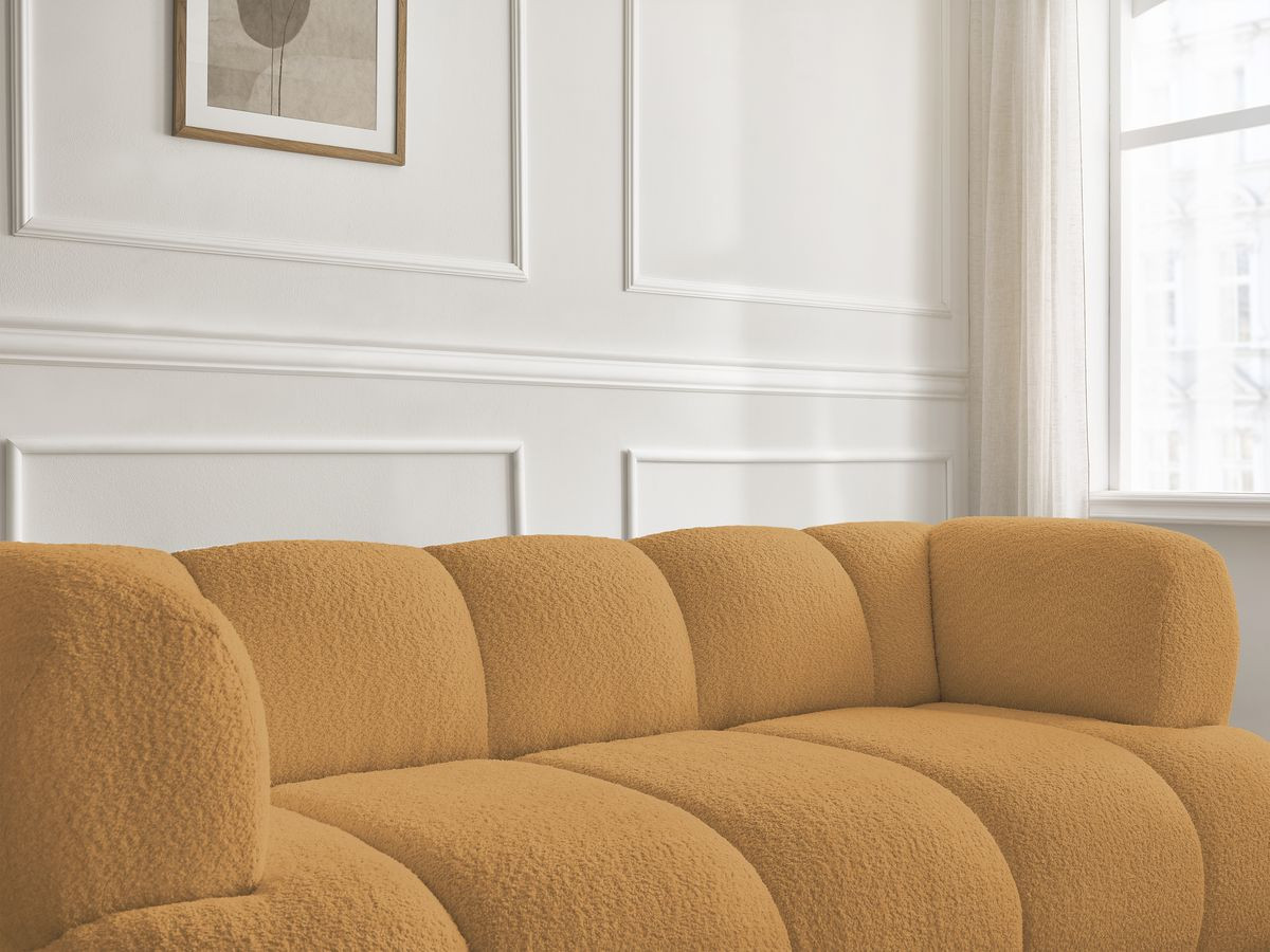 Canapé droit 2 places PAMIRA bouclette avec pouf jaune — vue 4