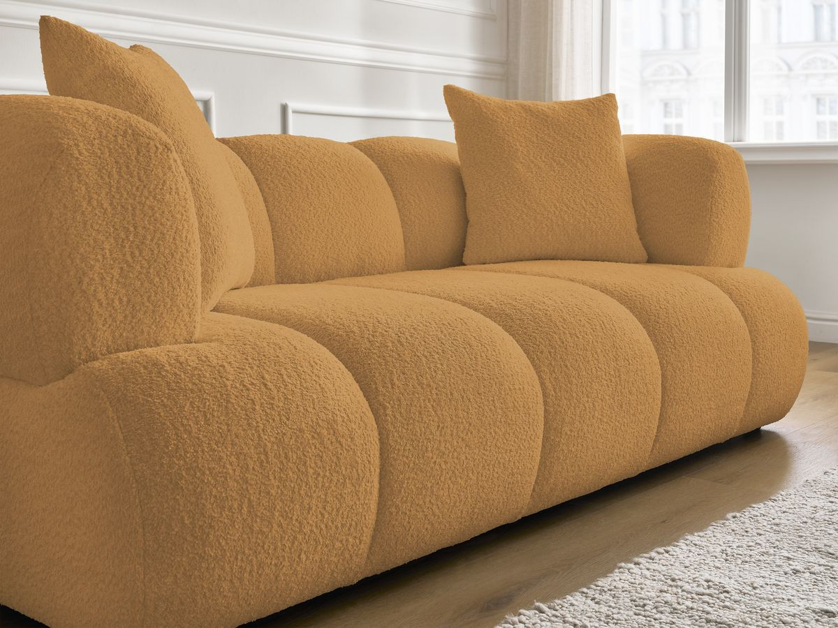 Canapé droit 2 places PAMIRA bouclette avec pouf jaune — vue 6