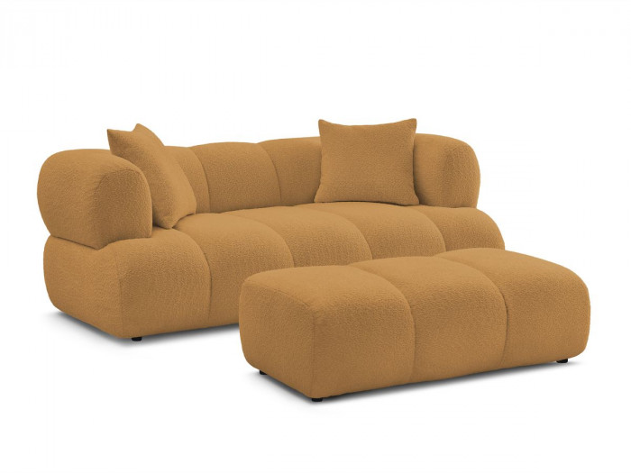 Canapé droit fixe 2 places PAMIRA tissu bouclette avec pouf