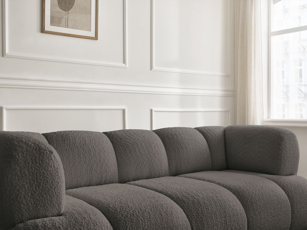 Canapé droit 2 places PAMIRA bouclette avec pouf marron — vue 4