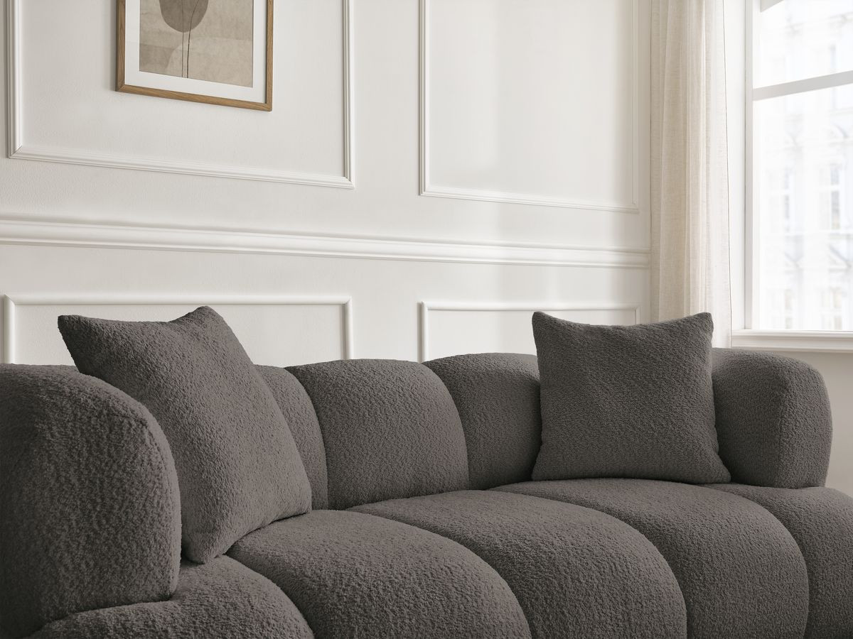 Canapé droit 2 places PAMIRA bouclette avec pouf marron — vue 5