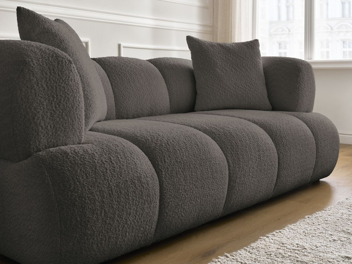 Canapé droit 2 places PAMIRA bouclette avec pouf marron — vue 6