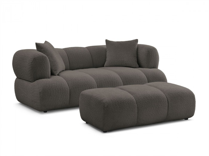 Canapé droit fixe 2 places PAMIRA tissu bouclette avec pouf