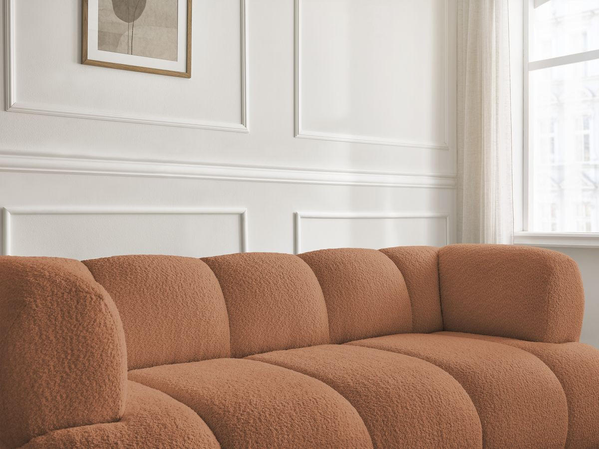 Canapé droit 2 places PAMIRA bouclette avec pouf orange — vue 4