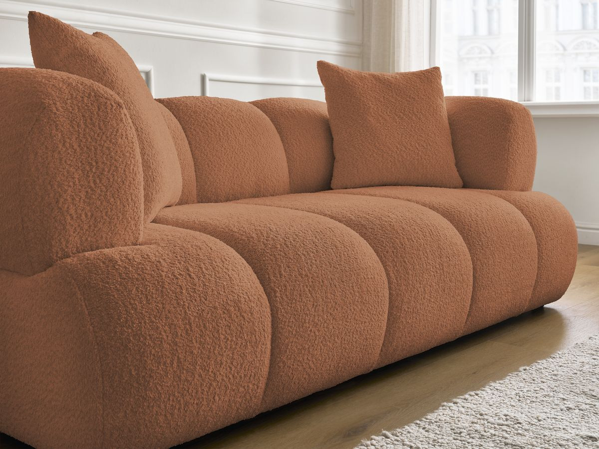 Canapé droit 2 places PAMIRA bouclette avec pouf orange — vue 6