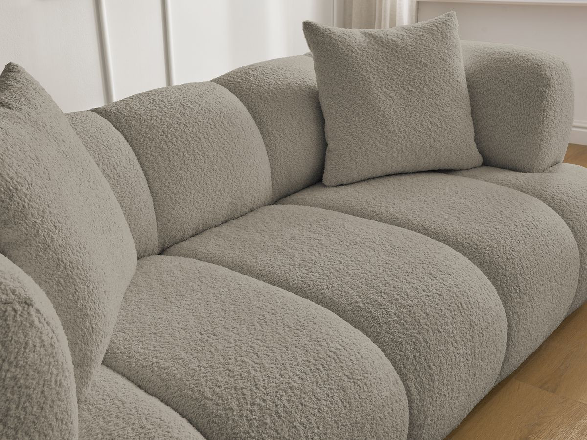 Canapé droit 2 places PAMIRA bouclette avec pouf taupe — vue 6