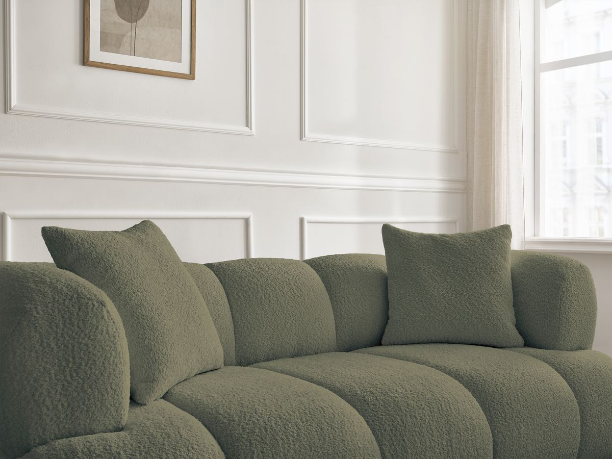 Canapé droit 2 places PAMIRA bouclette avec pouf vert — vue 5