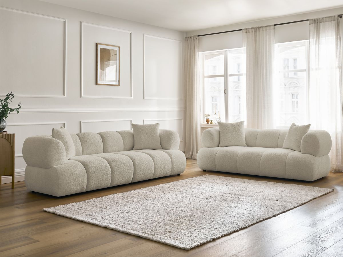 Ensemble canapé droit 3 + 2 places PAMIRA bouclette beige — vue 6