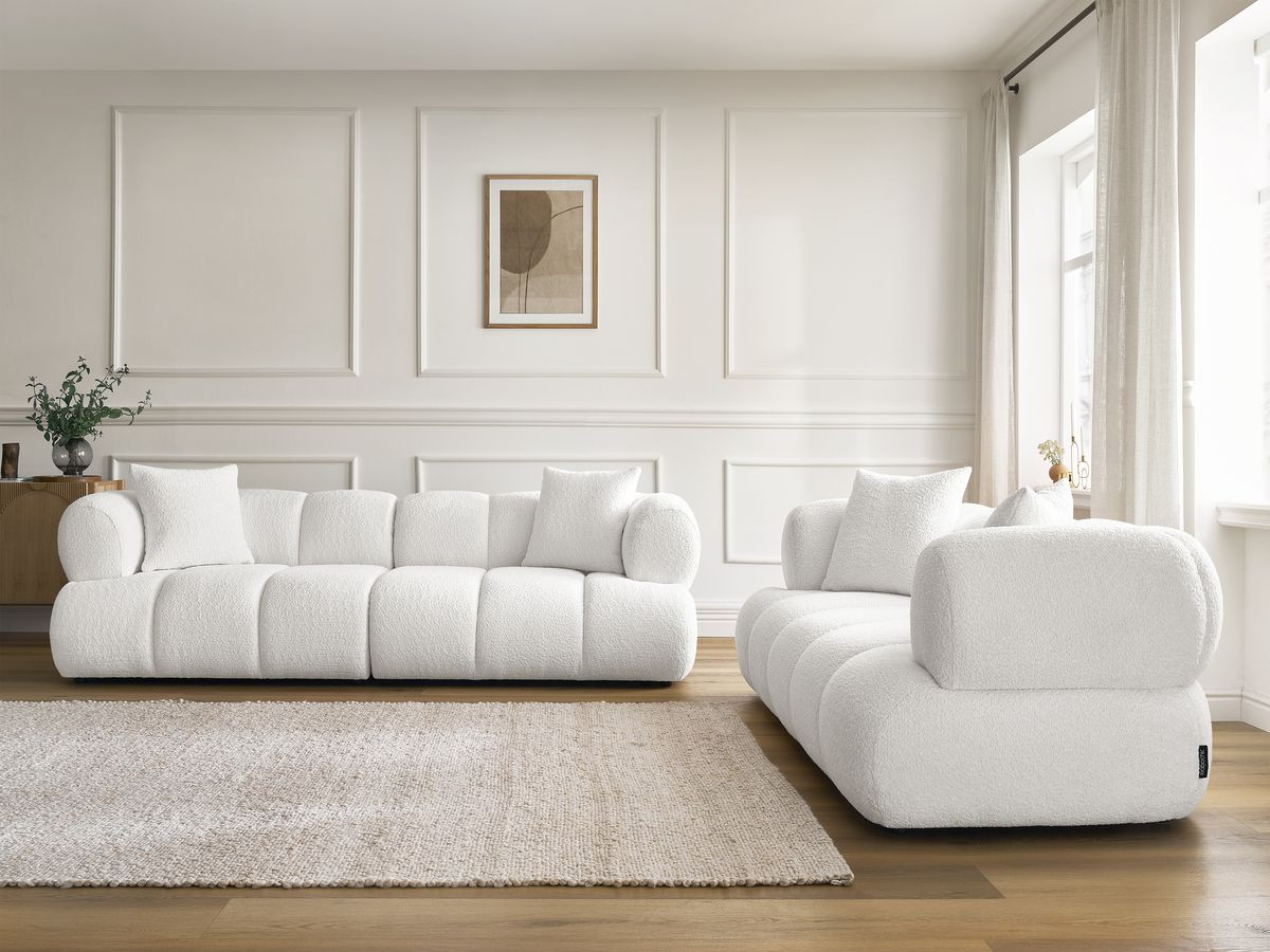 Ensemble canapé droit 3 + 2 places PAMIRA bouclette blanc — vue 5