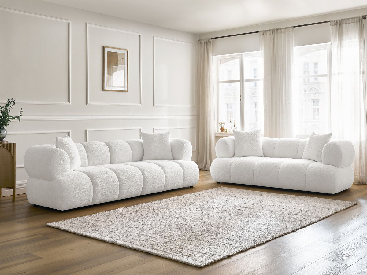 Ensemble canapé droit 3 + 2 places PAMIRA bouclette blanc — vue 6