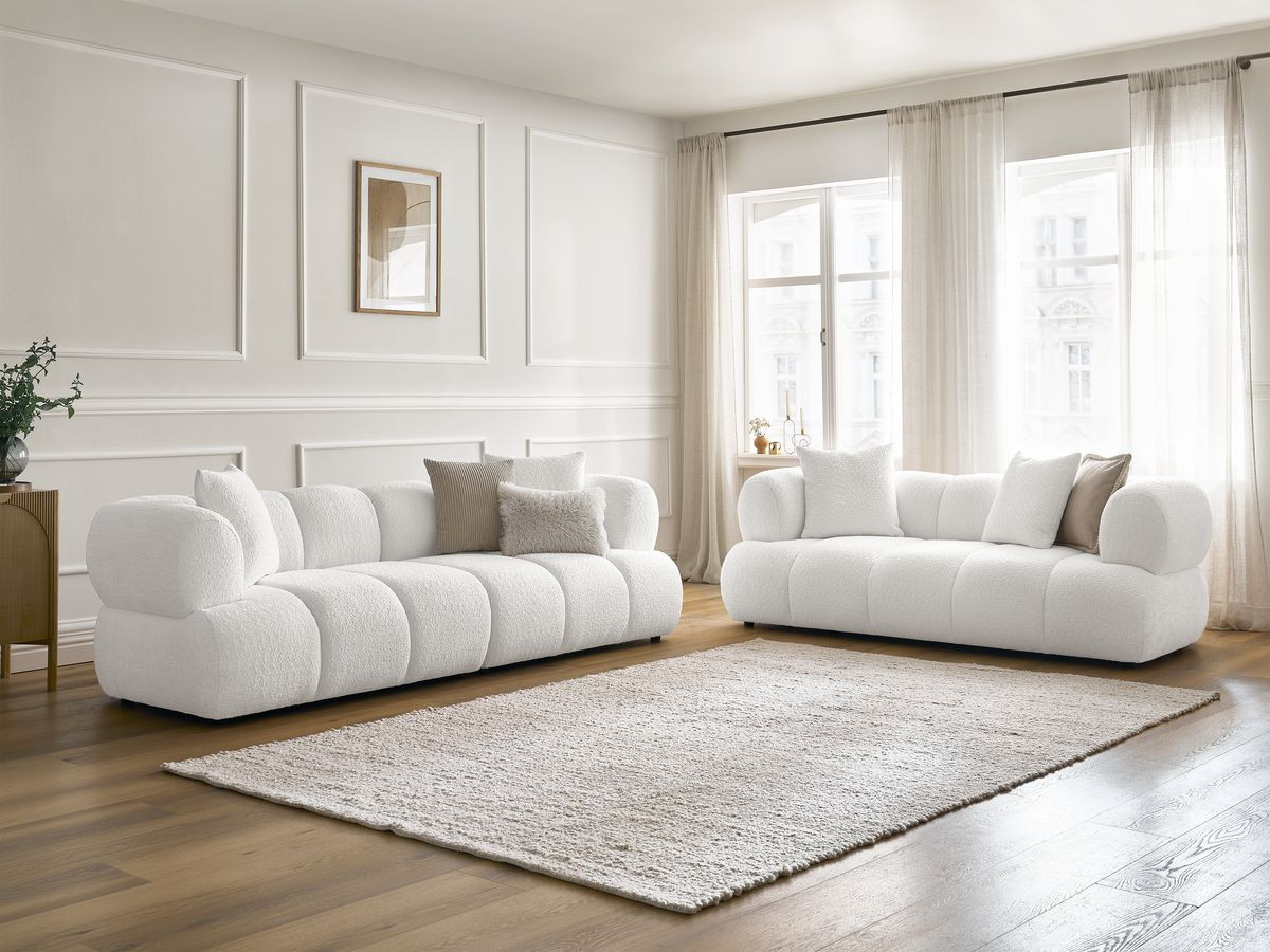 Ensemble canapé droit 3 + 2 places PAMIRA bouclette blanc