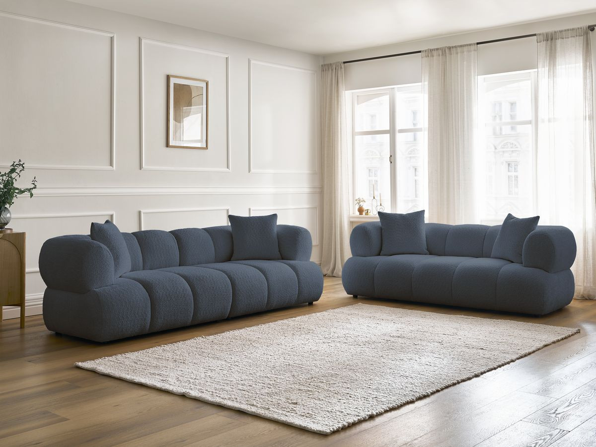 Ensemble canapé droit 3 + 2 places PAMIRA bouclette bleu foncé — vue 6