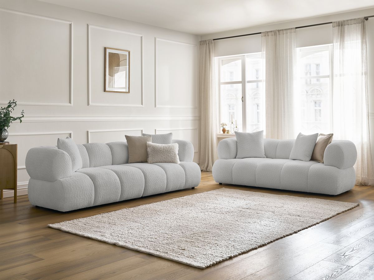 Ensemble canapé droit 3 + 2 places PAMIRA bouclette gris clair