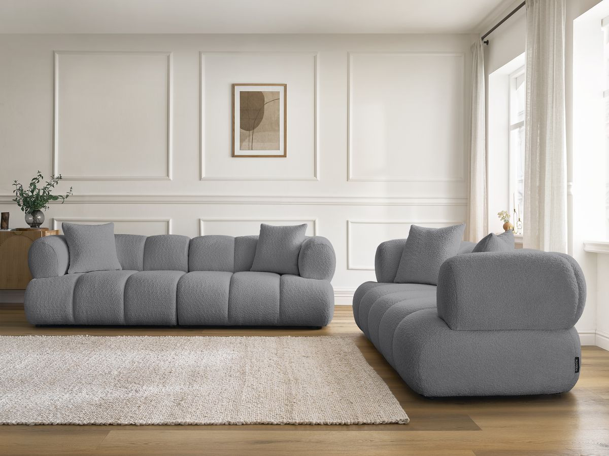 Ensemble canapé droit 3 + 2 places PAMIRA bouclette gris foncé — vue 5