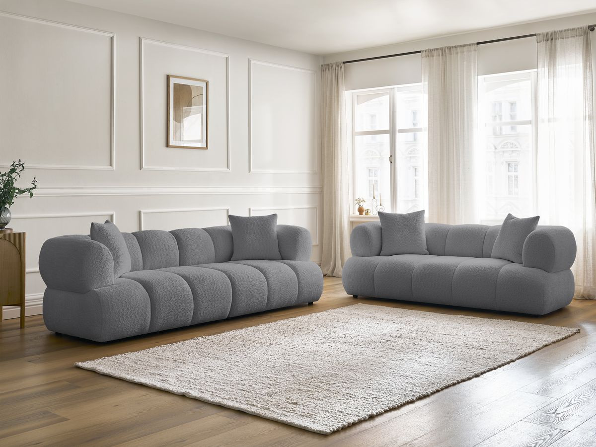 Ensemble canapé droit 3 + 2 places PAMIRA bouclette gris foncé — vue 6