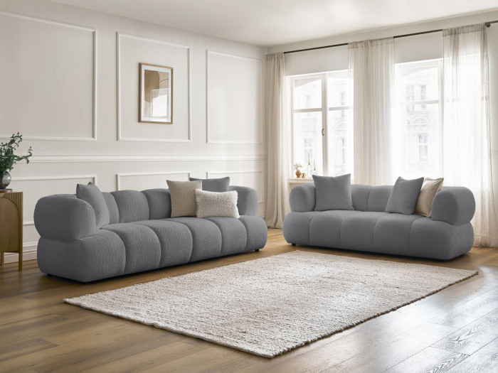 Ensemble canapé droit fixe 3 + 2 places PAMIRA tissu bouclette