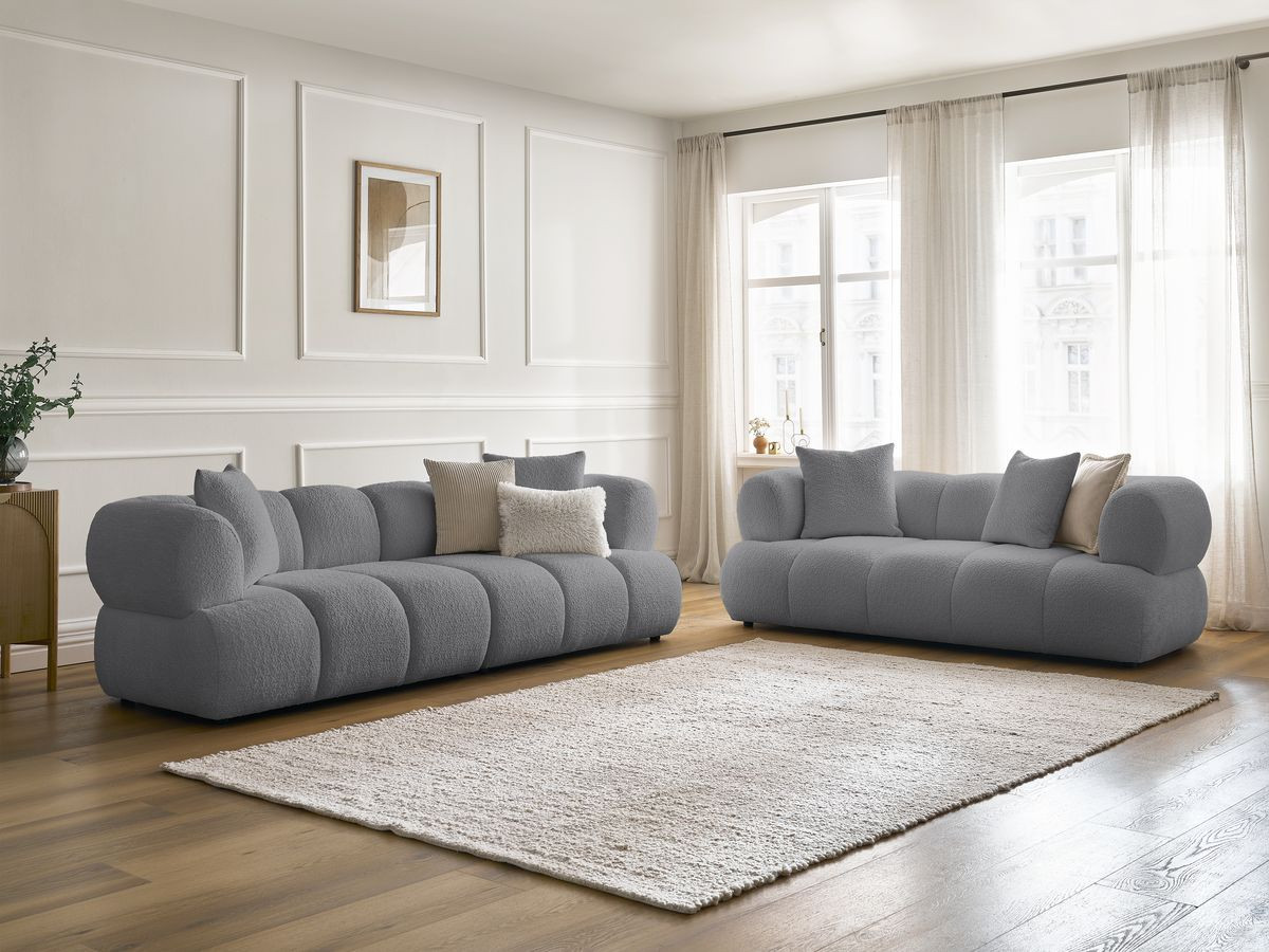 Ensemble canapé droit 3 + 2 places PAMIRA bouclette gris foncé