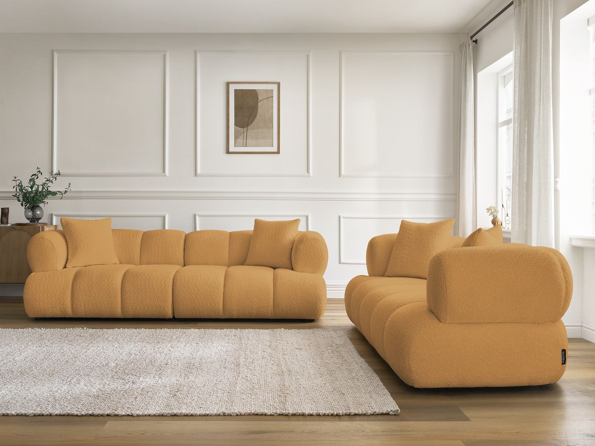 Ensemble canapé droit 3 + 2 places PAMIRA bouclette jaune — vue 5