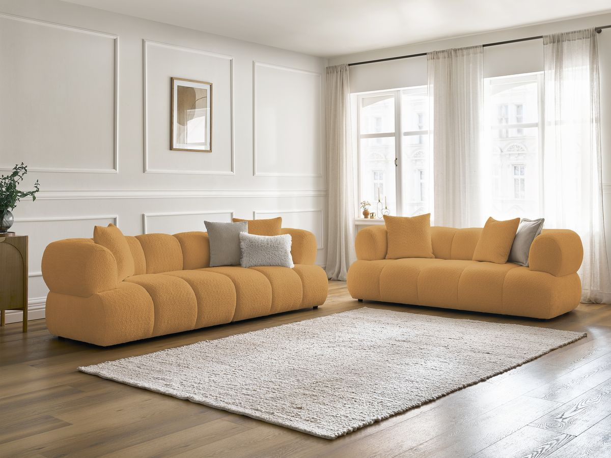 Ensemble canapé droit 3 + 2 places PAMIRA bouclette jaune
