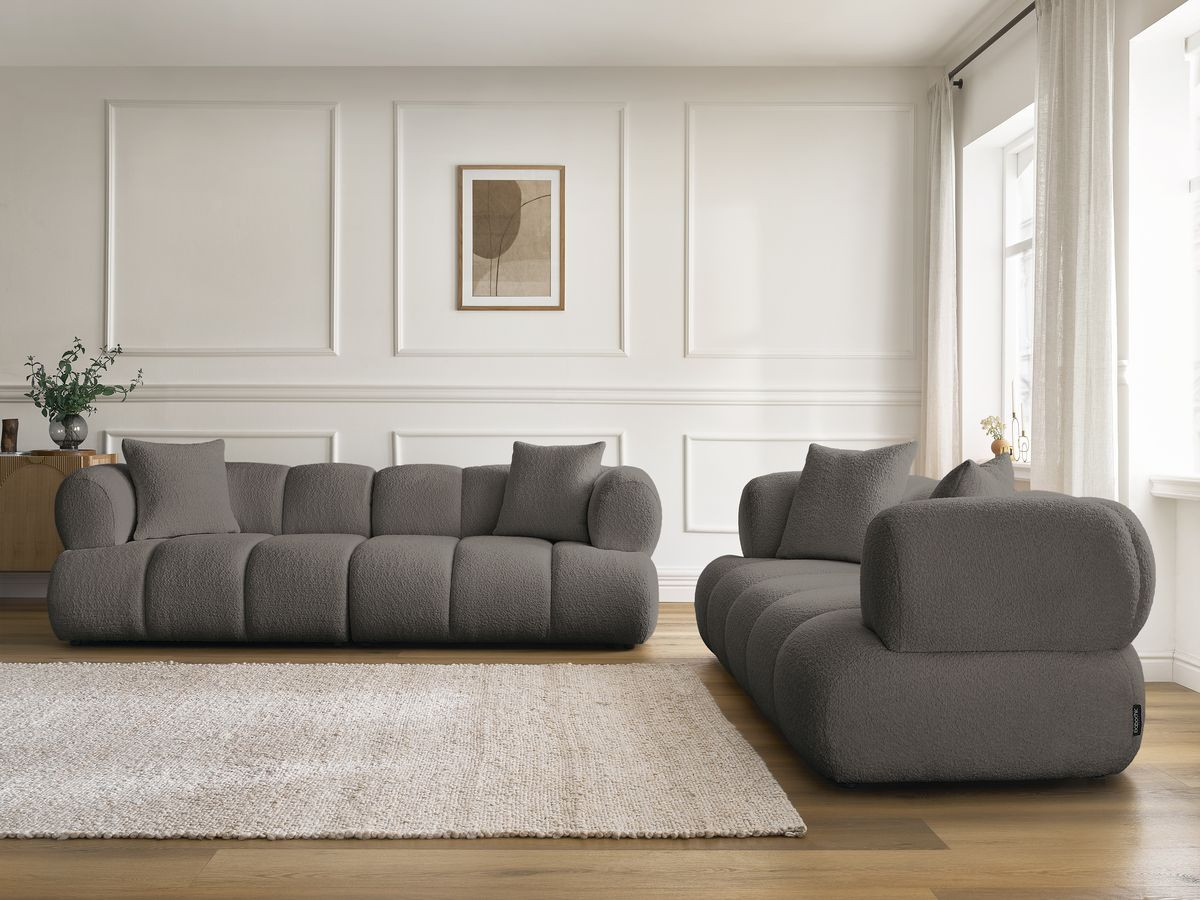 Ensemble canapé droit 3 + 2 places PAMIRA bouclette marron — vue 5