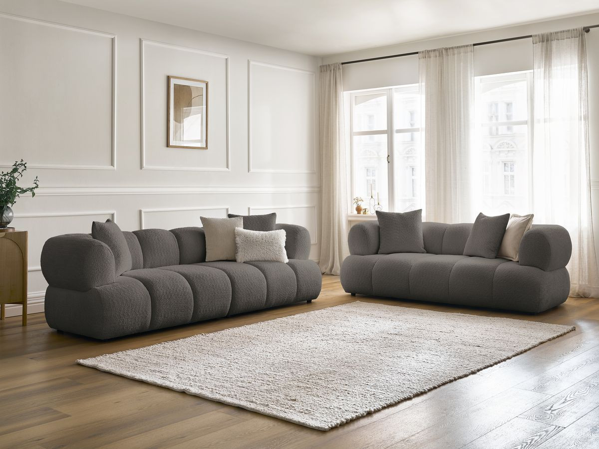 Ensemble canapé droit 3 + 2 places PAMIRA bouclette marron