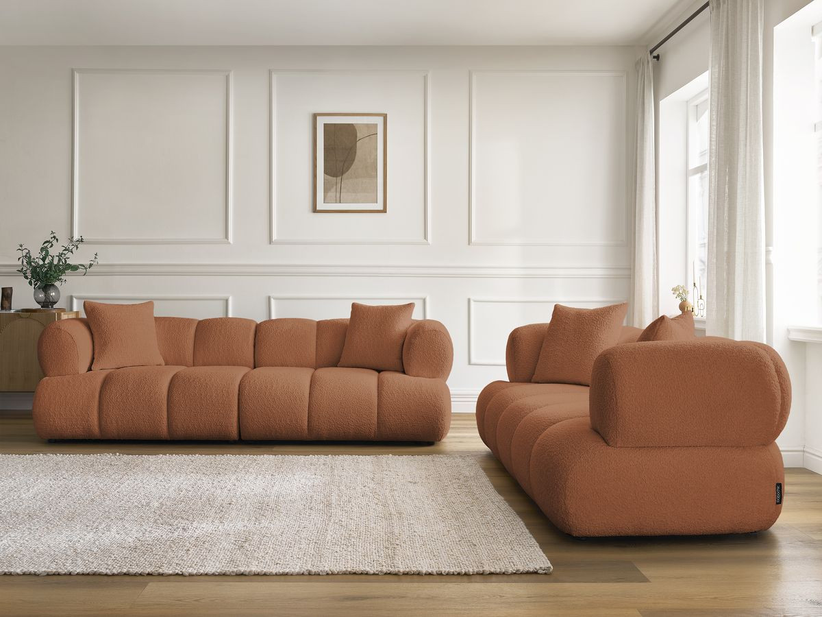 Ensemble canapé droit 3 + 2 places PAMIRA bouclette orange — vue 5