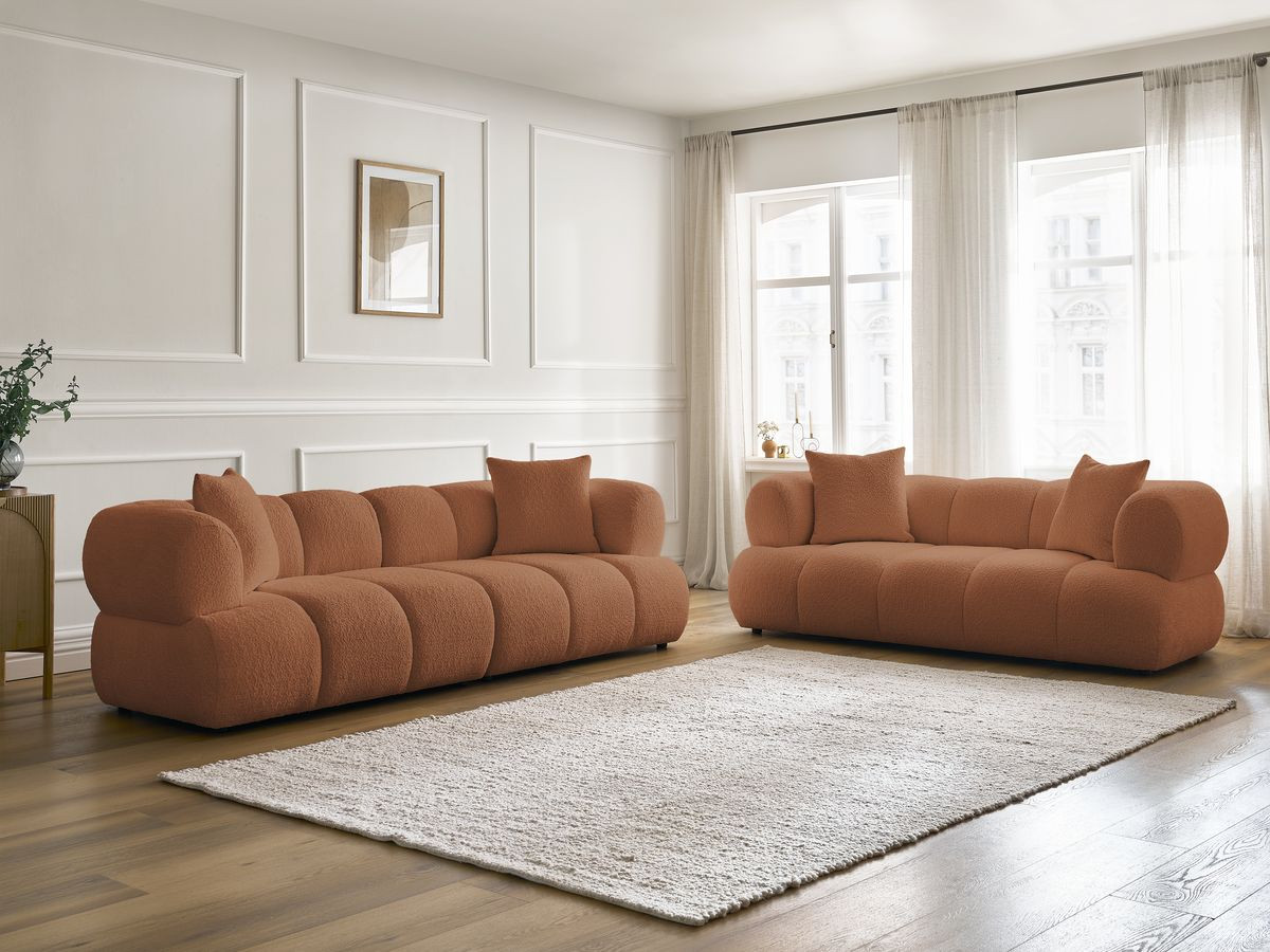 Ensemble canapé droit 3 + 2 places PAMIRA bouclette orange — vue 6