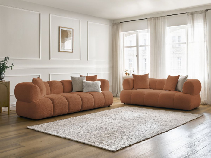 Ensemble canapé droit fixe 3 + 2 places PAMIRA tissu bouclette