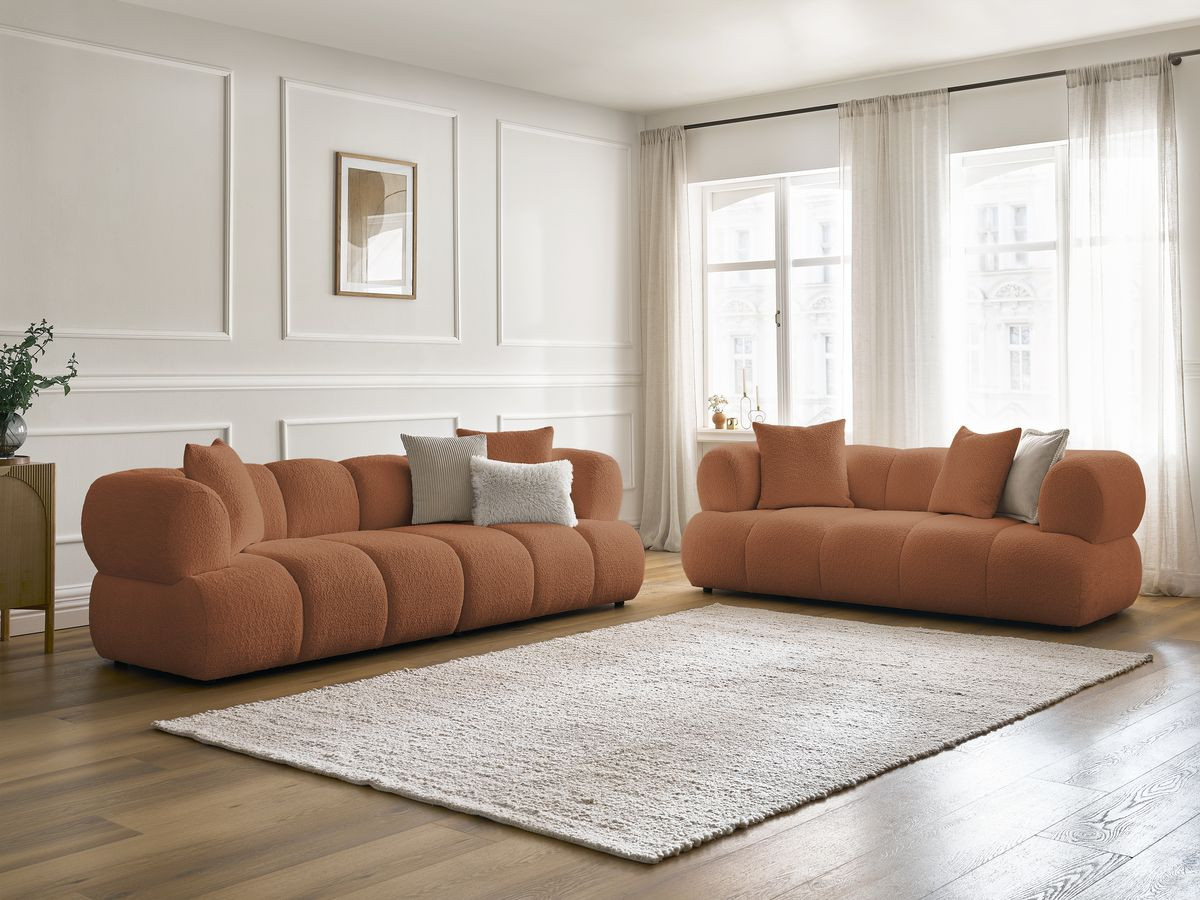 Ensemble canapé droit 3 + 2 places PAMIRA bouclette orange