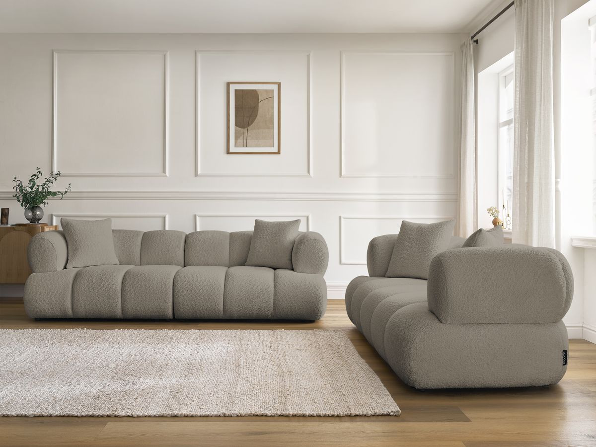 Ensemble canapé droit 3 + 2 places PAMIRA bouclette taupe — vue 4