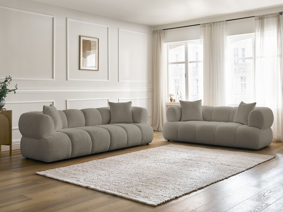 Ensemble canapé droit 3 + 2 places PAMIRA bouclette taupe — vue 5