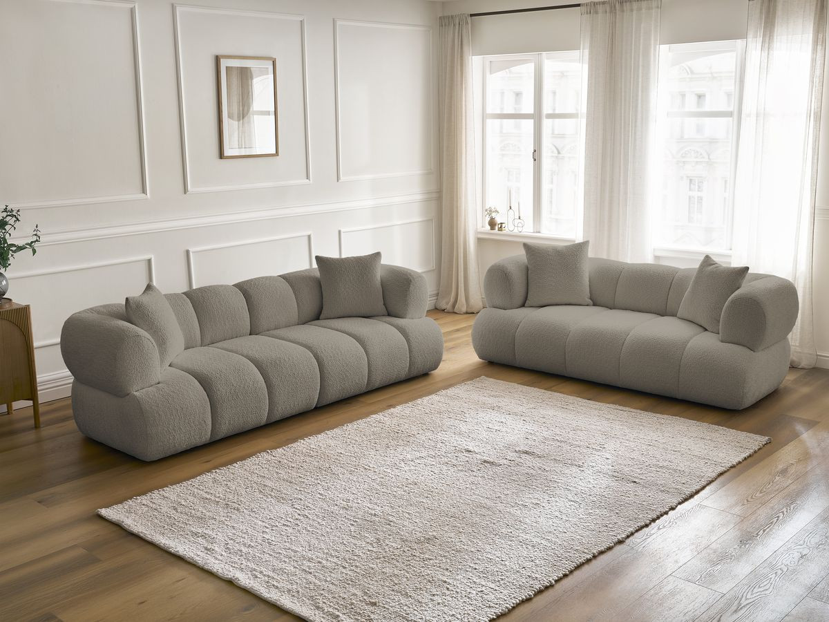 Ensemble canapé droit 3 + 2 places PAMIRA bouclette taupe — vue 6