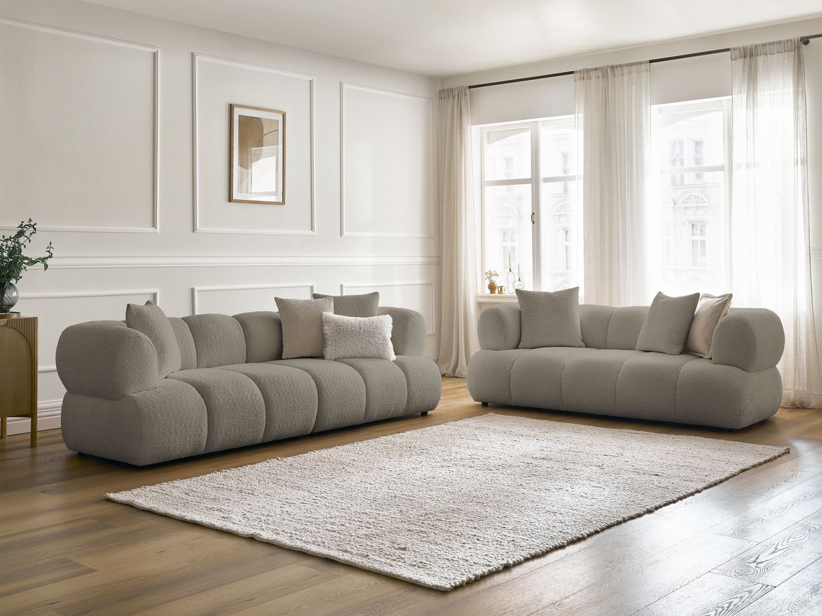 Ensemble canapé droit 3 + 2 places PAMIRA bouclette taupe