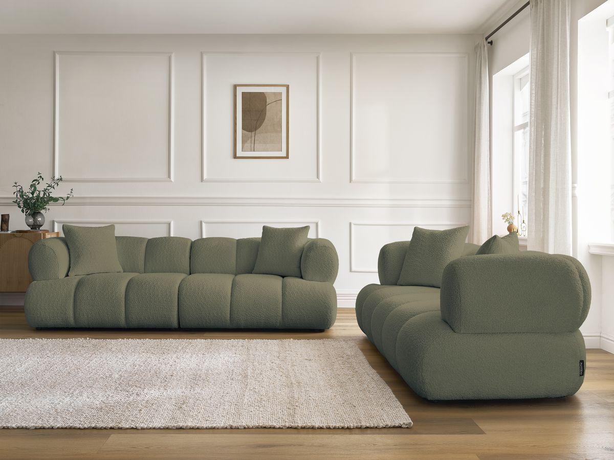 Ensemble canapé droit 3 + 2 places PAMIRA bouclette vert — vue 5