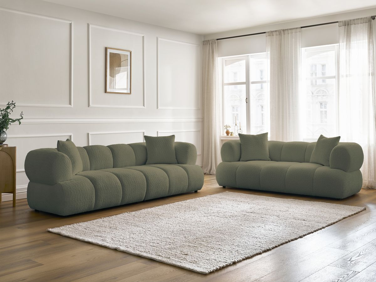 Ensemble canapé droit 3 + 2 places PAMIRA bouclette vert — vue 6