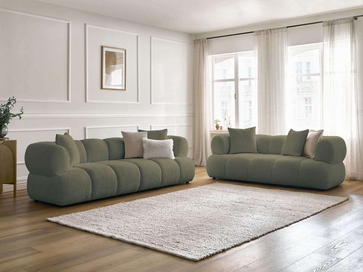Ensemble canapé droit 3 + 2 places PAMIRA bouclette vert