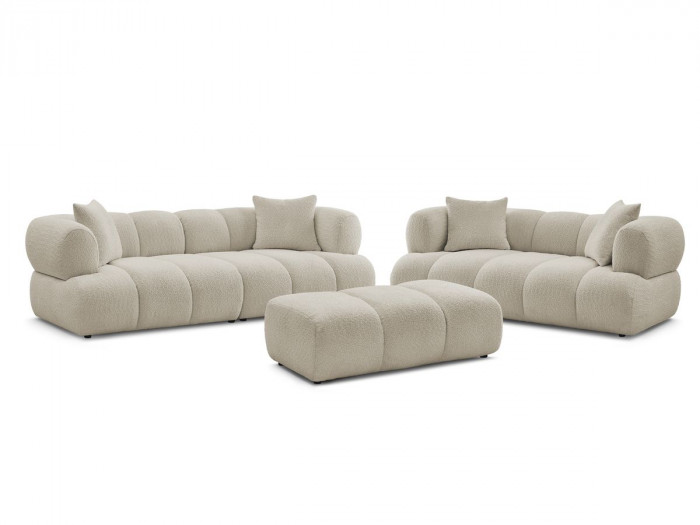 Ensemble canapé droit fixe 3 + 2 places PAMIRA tissu bouclette avec pouf