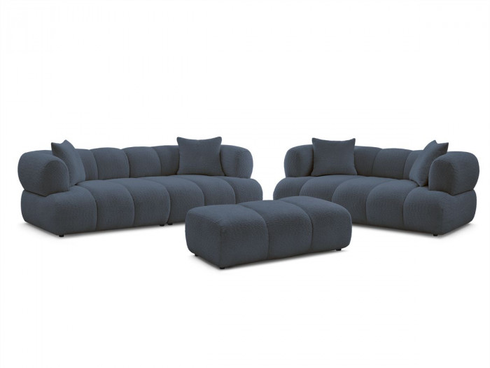Ensemble canapé droit fixe 3 + 2 places PAMIRA tissu bouclette avec pouf