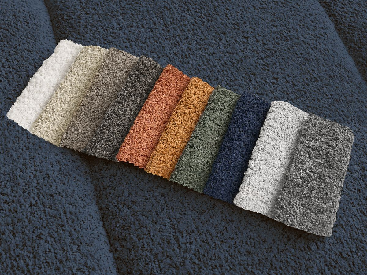 Ensemble canapé droit 3 + 2 places PAMIRA bouclette avec pouf bleu foncé — vue 4