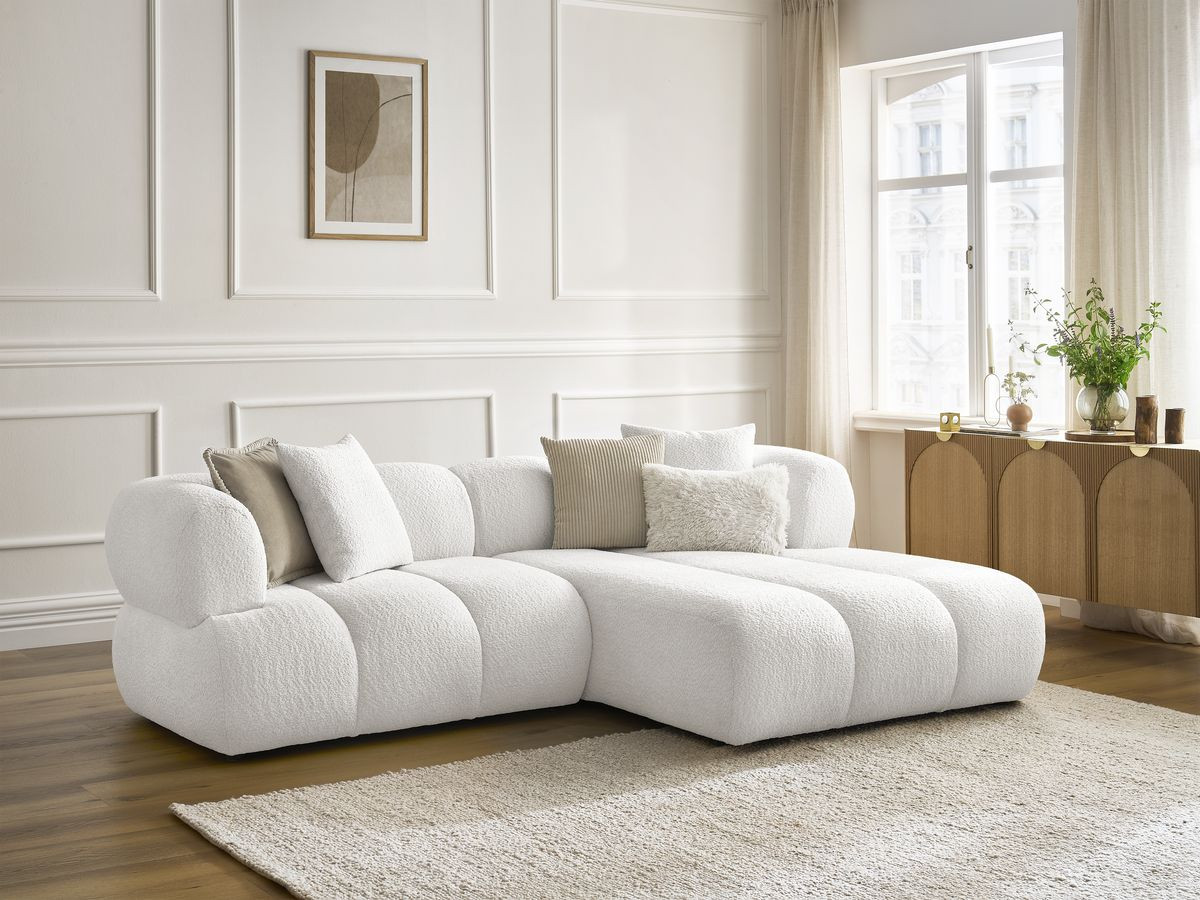 Canapé d'angle PAMIRA bouclette blanc