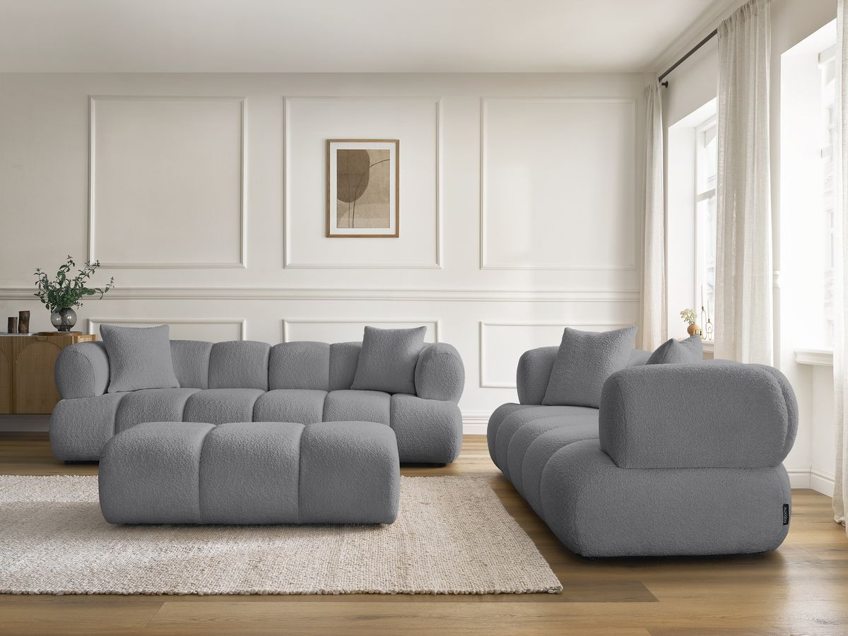 Ensemble canapé droit 3 + 2 places PAMIRA bouclette avec pouf gris foncé — vue 5