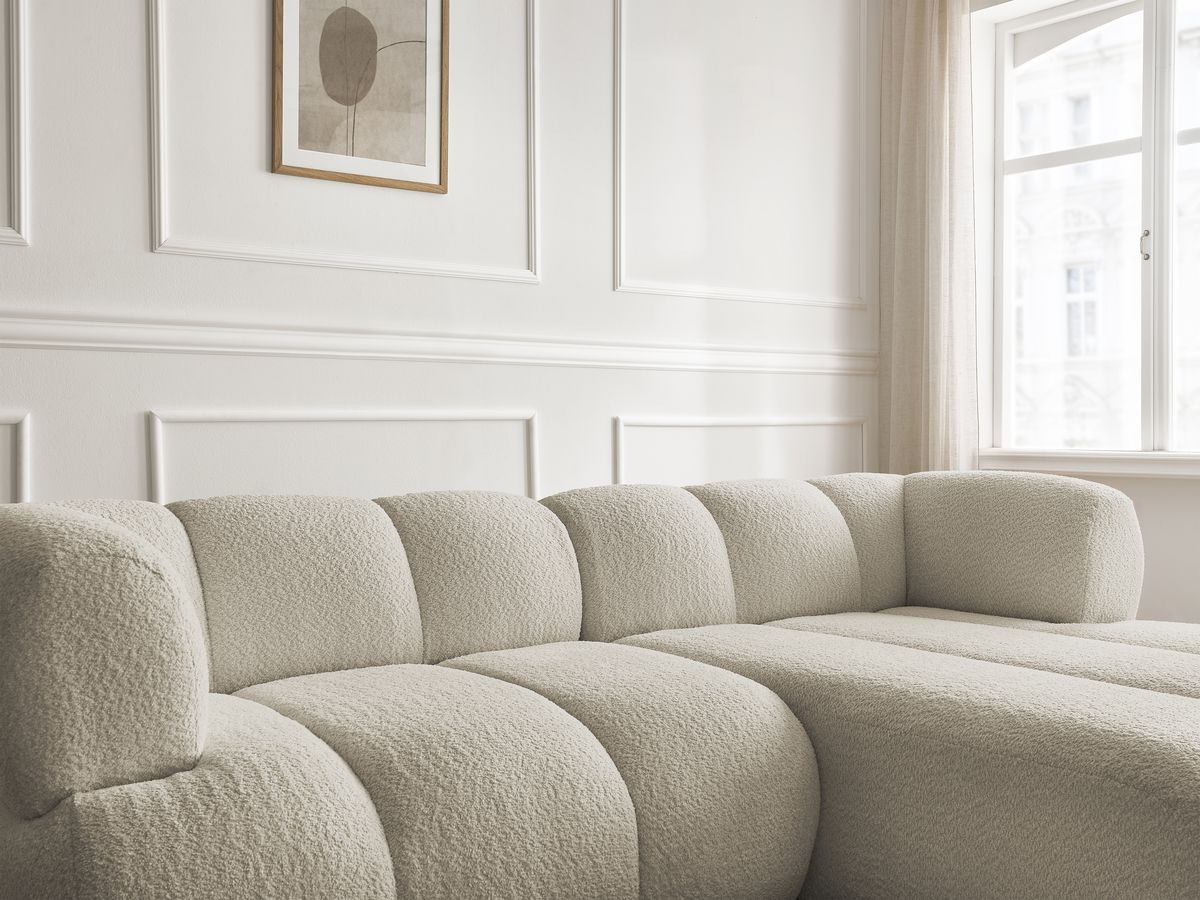 Canapé d'angle PAMIRA bouclette avec pouf beige — vue 5