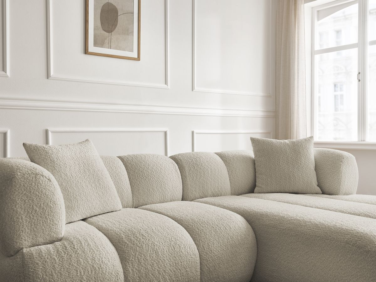 Canapé d'angle PAMIRA bouclette avec pouf beige — vue 6