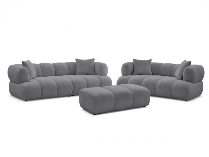 Ensemble canapé droit fixe 3 + 2 places PAMIRA tissu bouclette avec pouf