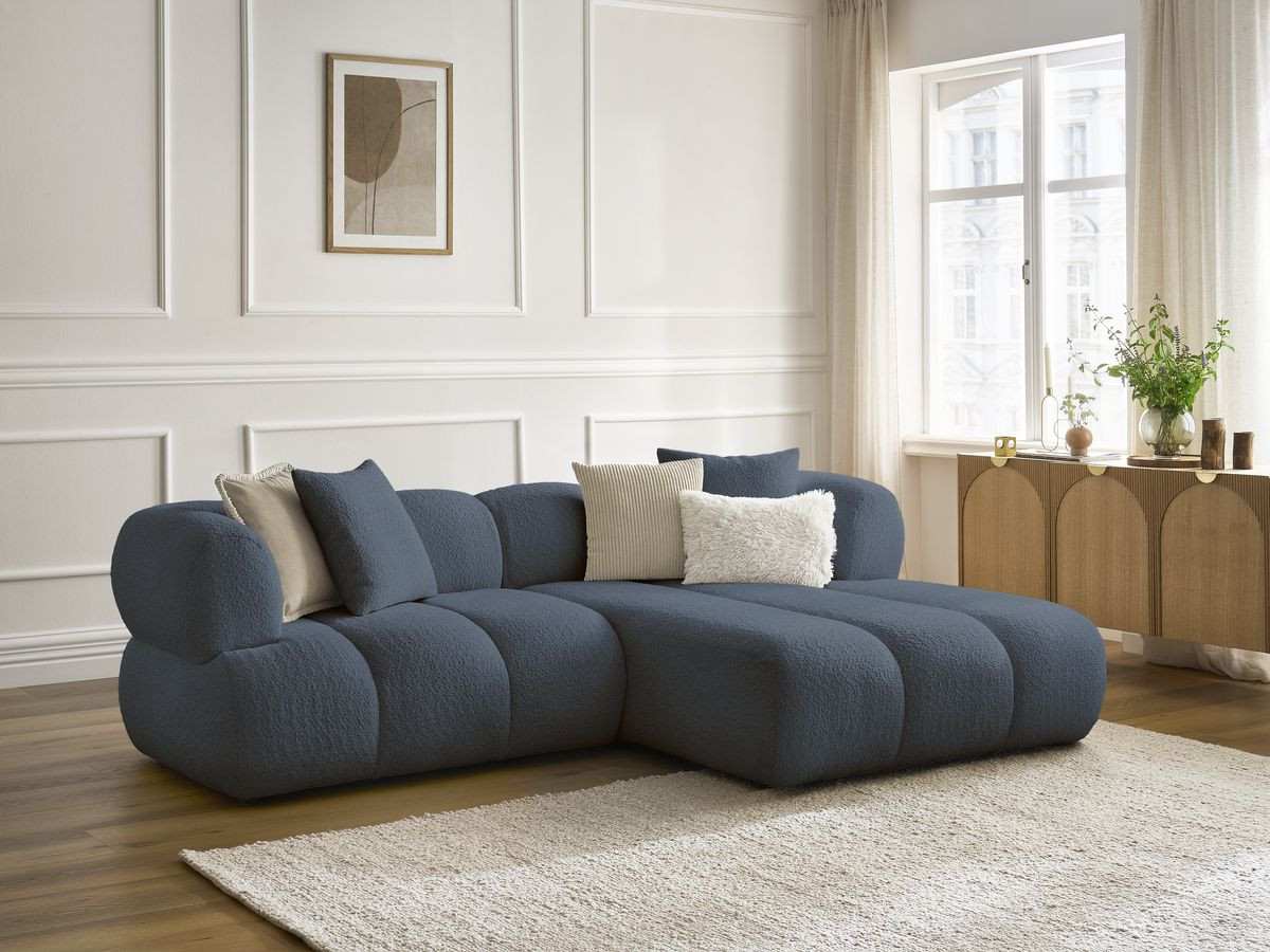 Canapé d'angle PAMIRA bouclette bleu foncé