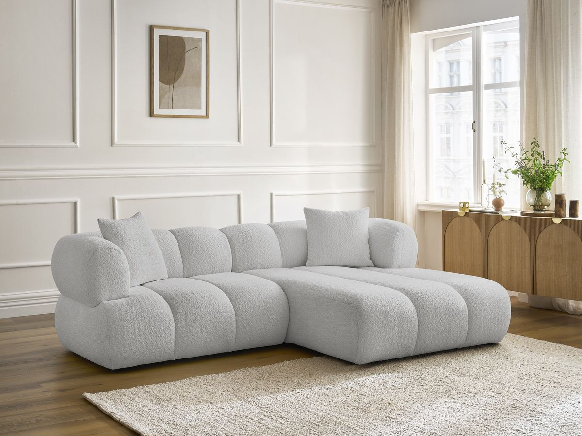 Canapé d'angle PAMIRA bouclette gris clair — vue 6