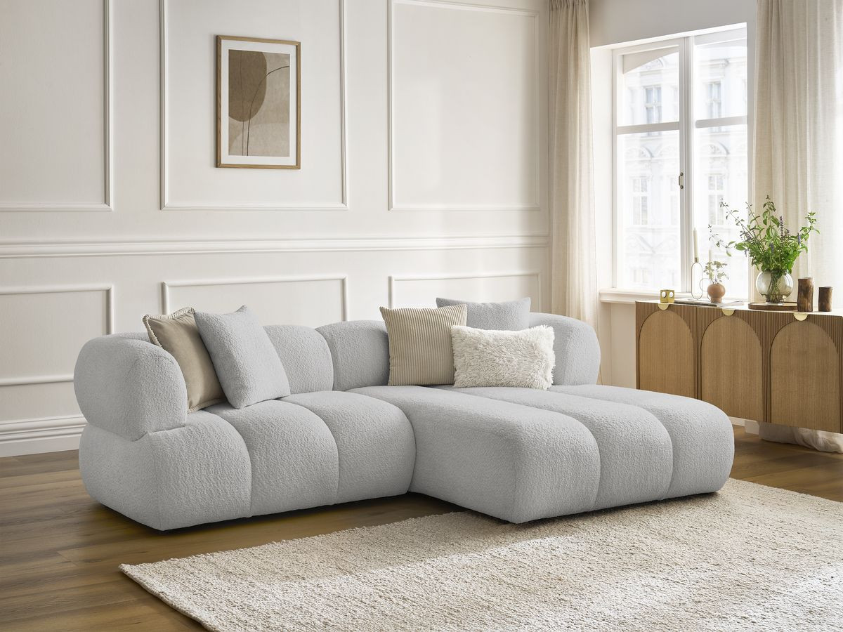 Canapé d'angle PAMIRA bouclette gris clair
