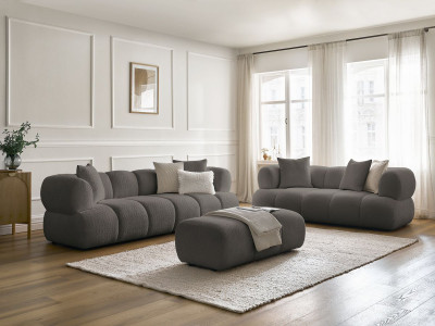 Ensemble canapé droit fixe 3 + 2 places PAMIRA tissu bouclette avec pouf